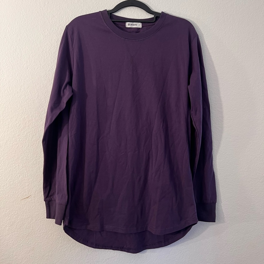 Mens Kligeou Longline Crewneck Purple Long Sleeve T-Shirt - Small NWOT